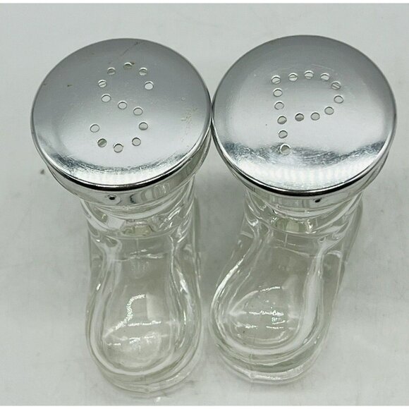 Vintage Clear Glass Boots Shoes Salt Pepper Shaker Set Santa Silver Tops 2 inch - Picture 6 of 8